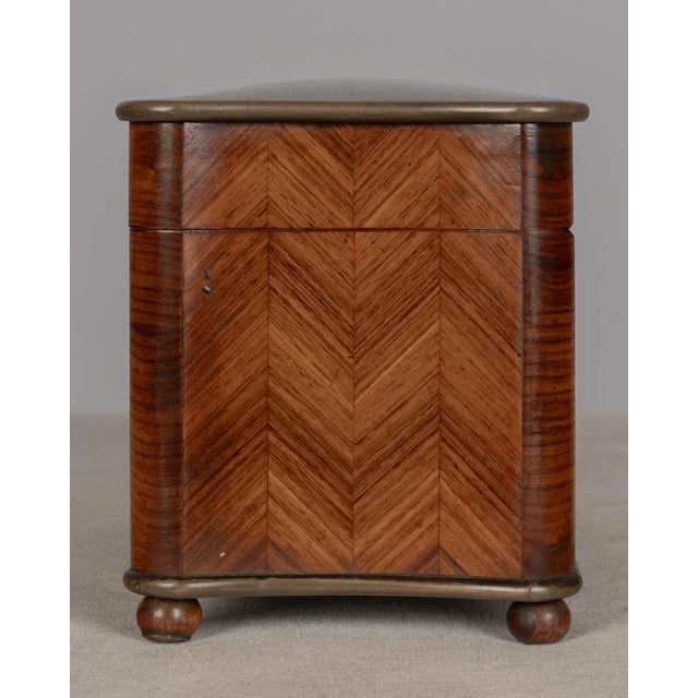 Wood French Napoleon III Marquetry Inlaid Serpentine Form Tea Caddy Circa 1880 For Sale - Image 7 of 13