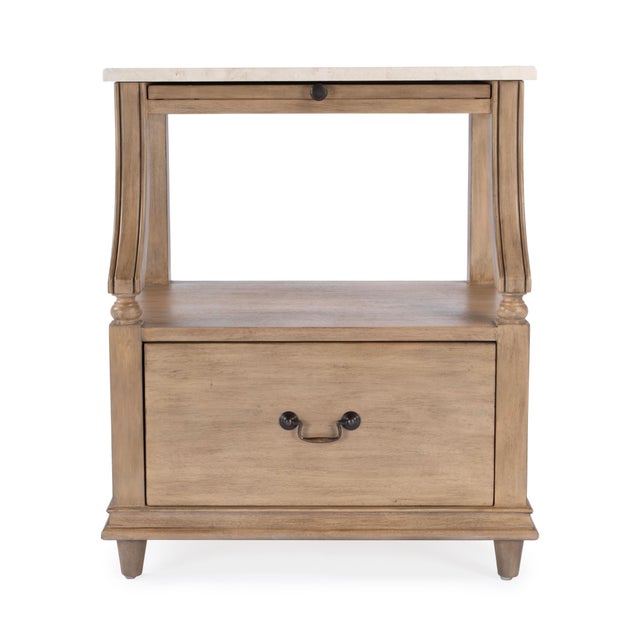 Beige Mabel 24 in. W Rectangular Marble and Wood 1 Drawer Nightstand with Top Open Shelf, Sandalwood Beige For Sale - Image 8 of 11