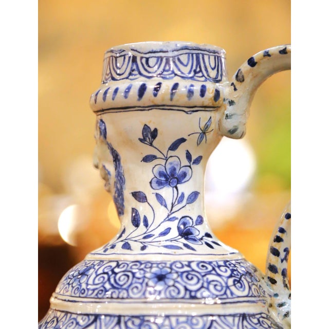 Blue 19th Century French Blue and White Faience Ewer With Courting Scene For Sale - Image 8 of 11