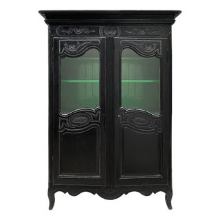 19th Century Black Vitrine Marriage Armoire For Sale