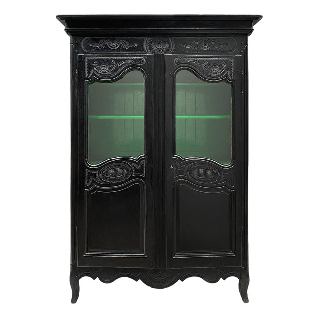 19th Century Black Vitrine Marriage Armoire For Sale