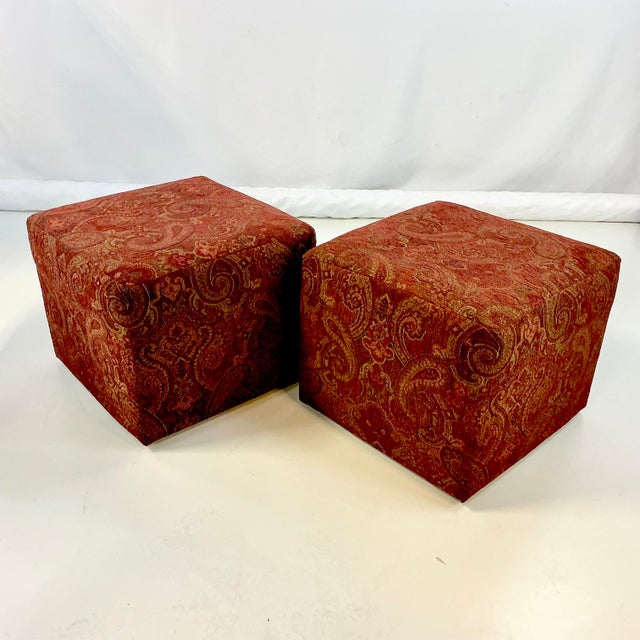 1980s Vintage Rustic European Italian Paisley Chenille Low Stools - A Pair. For Sale - Image 10 of 12
