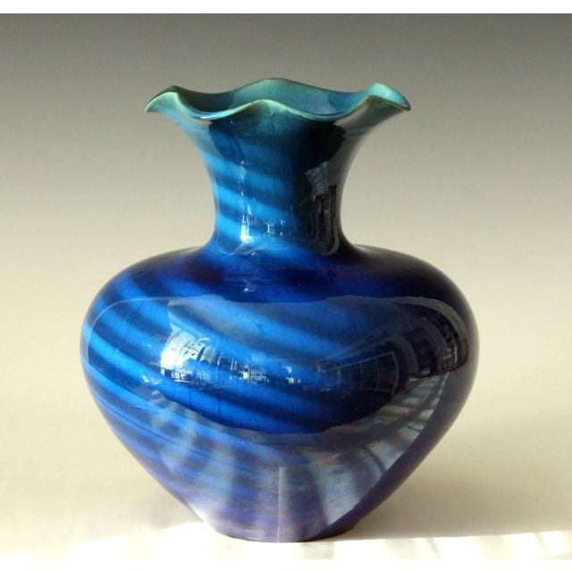 Ceramic Large Antique Art Nouveau Awaji Pottery Vase With Blue Monochrome Glaze For Sale - Image 7 of 8