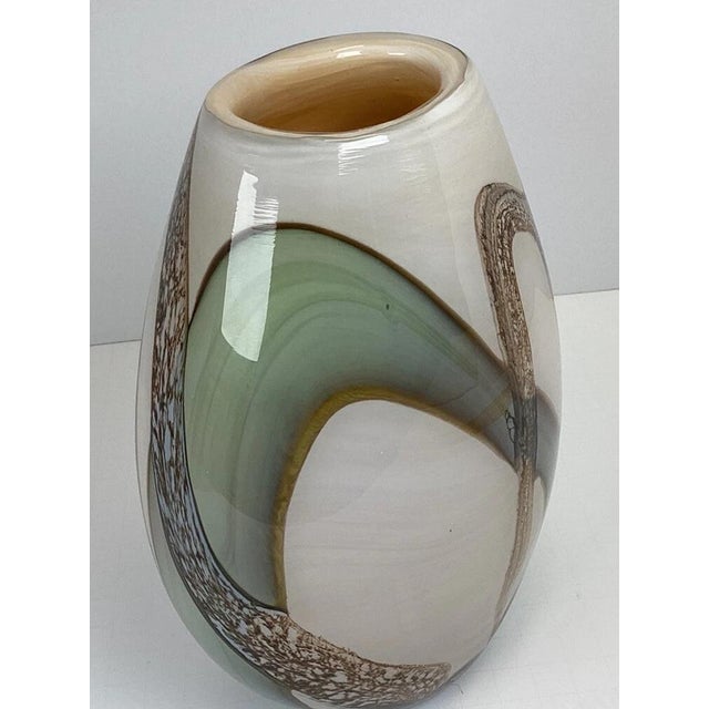 Hand-Blown Art Glass Vase, Cream Green & Brown Modern Design For Sale - Image 9 of 10