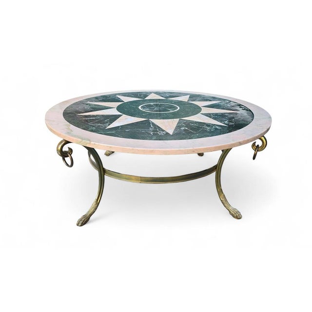 Stone Mid-Century Modern Italian Marble Inlay Coffee Table with Gilt Bronze Base, 1950s For Sale - Image 7 of 14