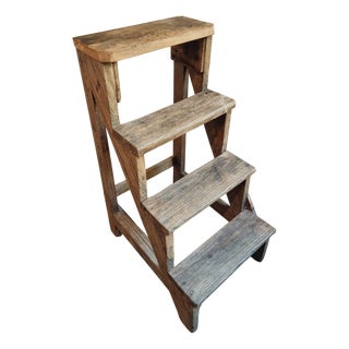 Antique French Chestnut Step Ladder, 1890s For Sale