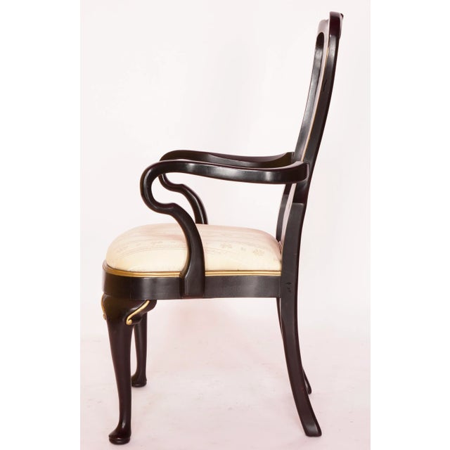 1980s Chinoiserie Black Lacquer Dining Chairs in the Style of Drexel- Set of 6 For Sale - Image 10 of 13