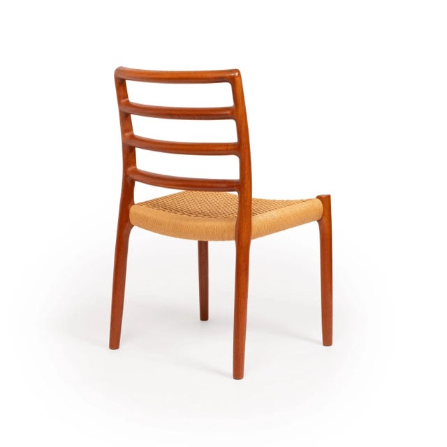 Wood Vintage Niels Otto Møller Model 85 Teak Dining Chairs in Danish Papercord For Sale - Image 7 of 13