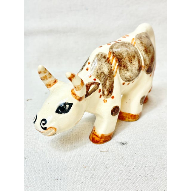 Rustic Vintage Signed Shearwater Pottery Bull Figurine For Sale - Image 3 of 9