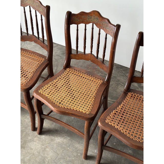 Antique Set of 4 Turned-Spindle Cane Seat Dining Chairs For Sale In Greensboro - Image 6 of 18