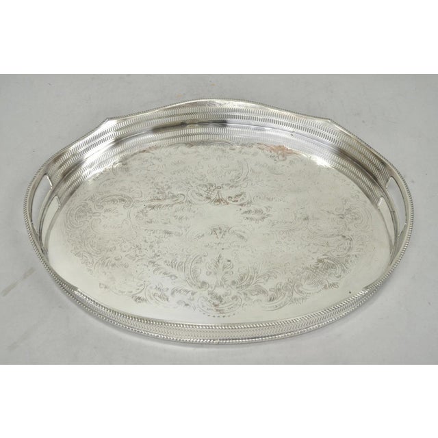 Vintage English Edwardian Silver Plated Oval Scalloped Gallery Bar Platter Tray For Sale - Image 4 of 18