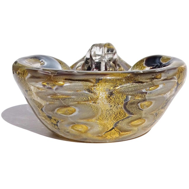 Vintage Murano Barovier Toso Gray Purple Gold Flecks Italian Art Glass Decorative Ashtray Bowl For Sale In Orlando - Image 6 of 9