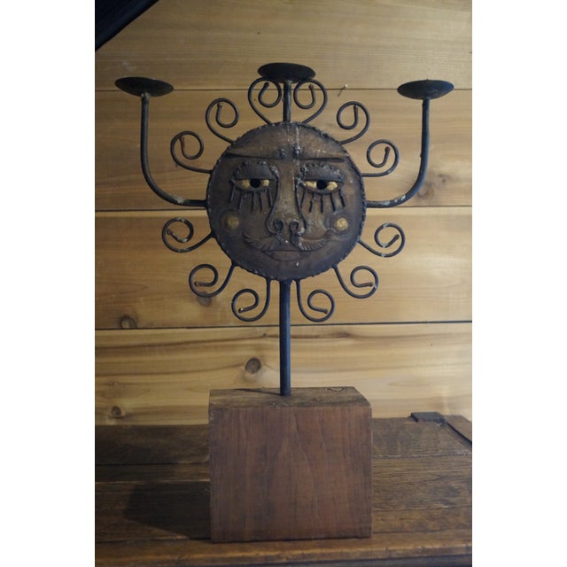 1960s 1960s Wrought Iron Sun and Moon Faces Candelabra For Sale - Image 5 of 9