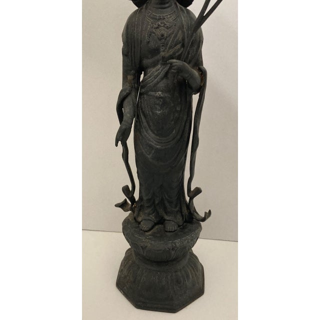 Black Antique Goddess Kannon Bosatsu Statue For Sale - Image 8 of 10