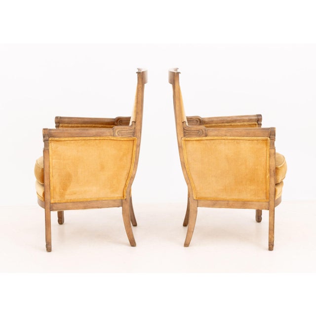 Pair of Restauration Style Fruitwood Bergeres For Sale - Image 4 of 10