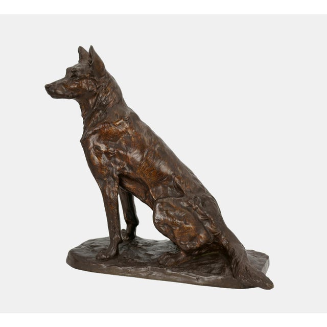 Albert Pierre Laplanche, Vigilant Sitting German Shepherd, 1915, Bronze For Sale - Image 13 of 18