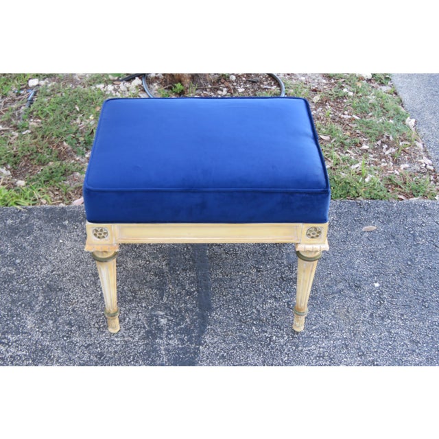 Blue French Shabby Chic Painted Vanity Bedroom Bench Stool Ottoman For Sale - Image 8 of 13