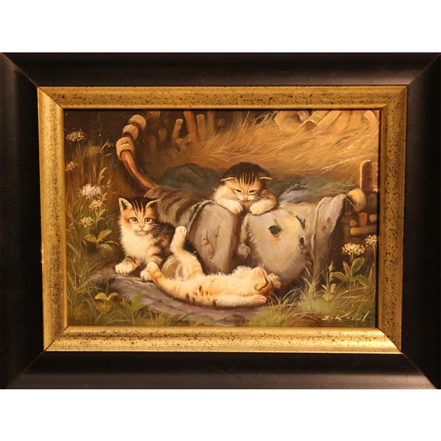 Samuel Koch, Playful Kittens, 20th Century, Oil on Wood, Framed For Sale - Image 9 of 9