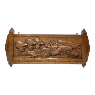 Antique Arts and Crafts Crop Holder Horse Racing Hand Carving Relief Featuring Equestrian Riders For Sale