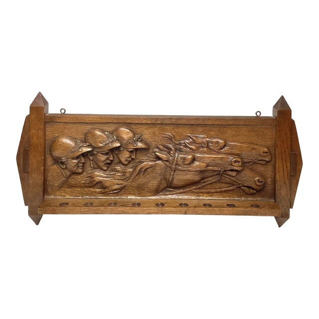 Antique Arts and Crafts Crop Holder Horse Racing Hand Carving Relief Featuring Equestrian Riders For Sale