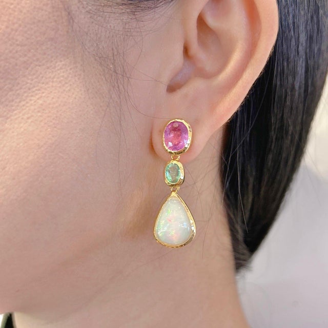 BOCHIC "Capri" Vintage Pink Sapphire, Emerald & Ethiopian Opal 18K Gold & Silver For Sale - Image 9 of 18