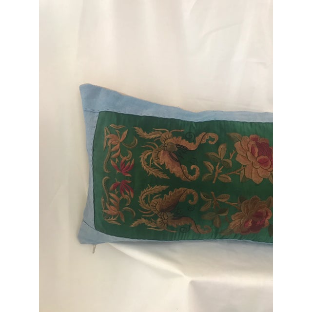 Jade Silk Asian Embroidered Floral Butterfly Pillow For Sale - Image 4 of 9