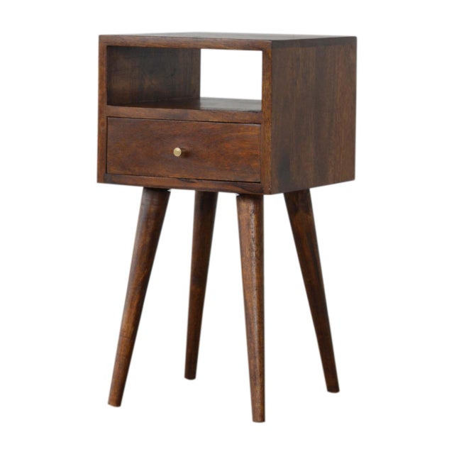 Modern Mini Chestnut Nightstand With Shelf For Sale - Image 3 of 8