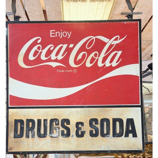 Mid-Century Modern Monumental Double-Sided Coca-Cola “Drugs & Soda” Trade Sign, WPB FL, 1960s For Sale - Image 3 of 16