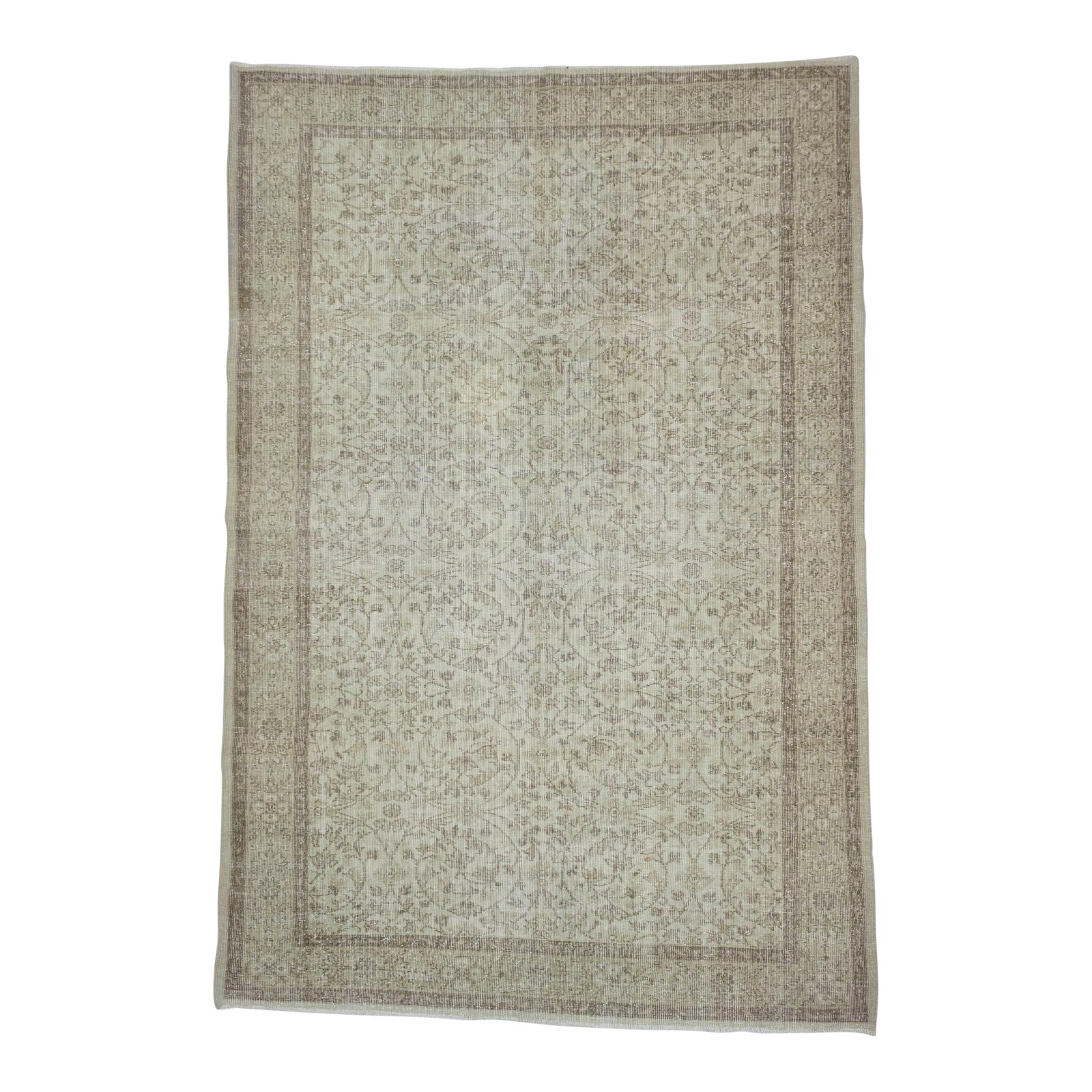 Hand Knotted Vintage Neutral Turkish Area Rug 6'7" X 9'9" Chairish