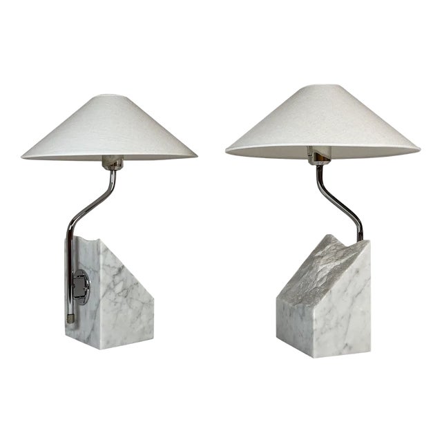 Mid-Century Marble and Steel Table Lamps from Bergboms, 1970s, Sweden, Set of 2 For Sale
