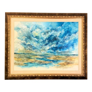 1976 Large Framed Coastal Landscape Watercolor by James Duffy (Artist Copy) For Sale