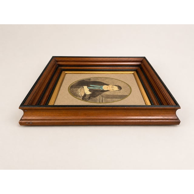 Late 19th Century Walnut & Ebonized Portrait Frame With Hand-Colored Oval Girl Image For Sale In New York - Image 6 of 11