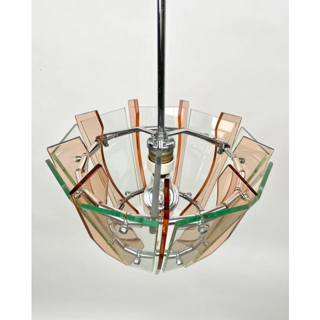 Metal Glass & Chrome Ceiling Light from Veca, Italy, 1970s For Sale - Image 7 of 11