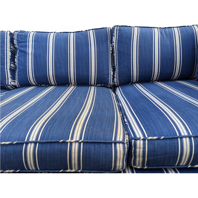 1990s Slim, Sophisticated Blue Striped Sofa Chairish