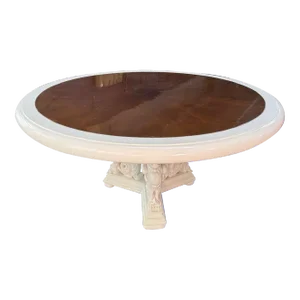 19th Century French Renaissance Round Dining Table With Carved Wood Dragon Pedestal and Walnut Table Top