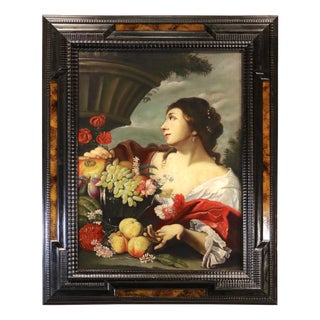 Abraham Brueghel, Girl with Flowers and Fruit, 1680, Oil on Canvas, Framed For Sale