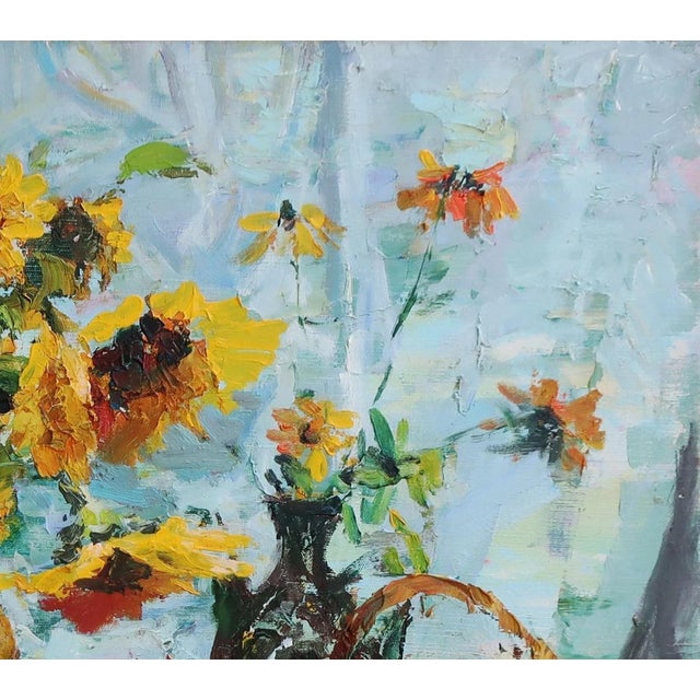 Realism Ukrainian Still Life Painting: Flowers and Apples, Original Soviet Art 80-90 For Sale - Image 3 of 6