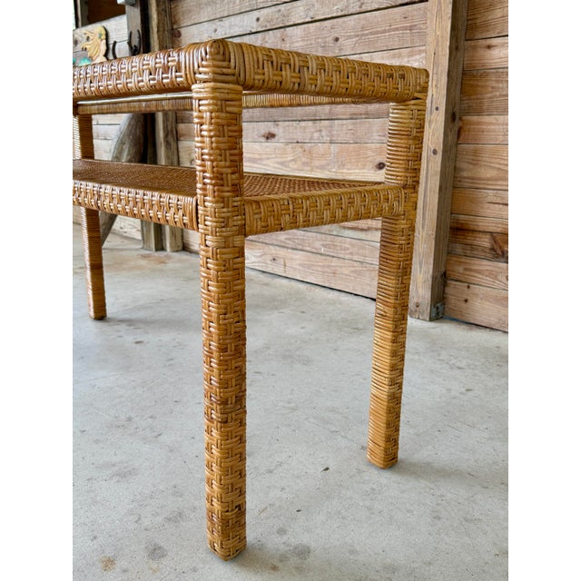 Tan Vintage Coastal Organic Modern Rattan Wrap Console With Cane Insert & Glass For Sale - Image 8 of 12