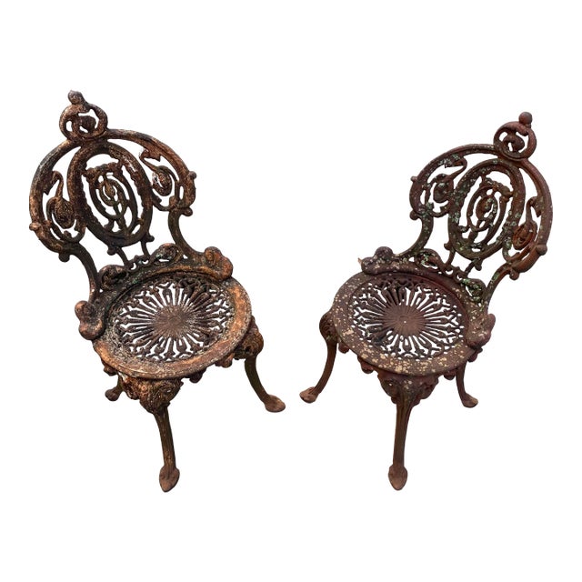 Victorian Metal Outdoor Garden Chairs - Set of 2 For Sale