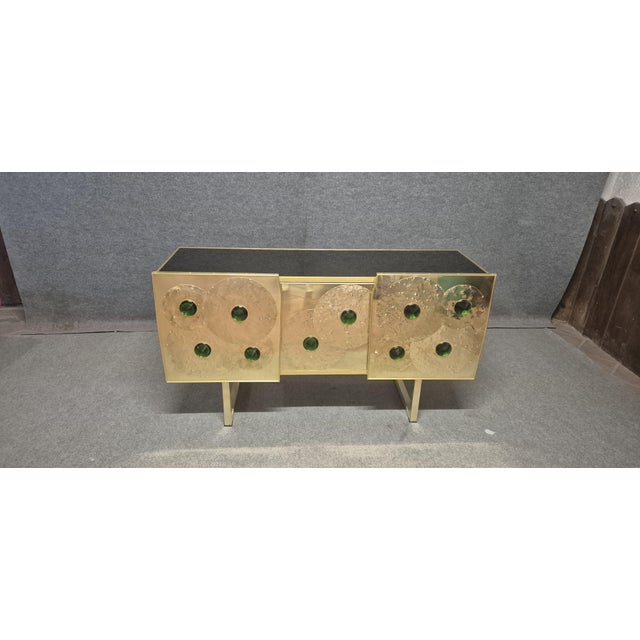 Brass and Black Glass Sideboard with Murano Jewels from Justfurnituress SRL For Sale - Image 14 of 15