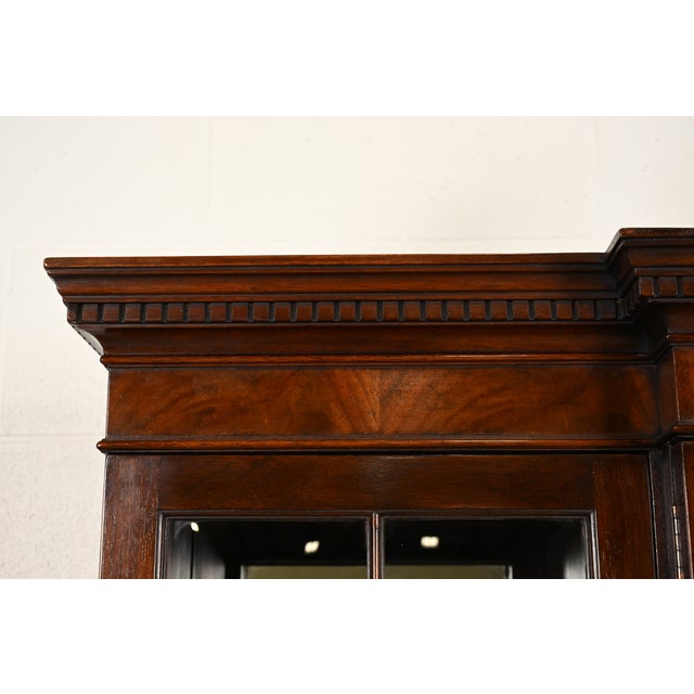 Brown Baker Furniture Georgian Flame Mahogany Lighted Breakfront Bookcase Cabinet With Drop Front Secretary Desk, Circa 1960s For Sale - Image 8 of 17
