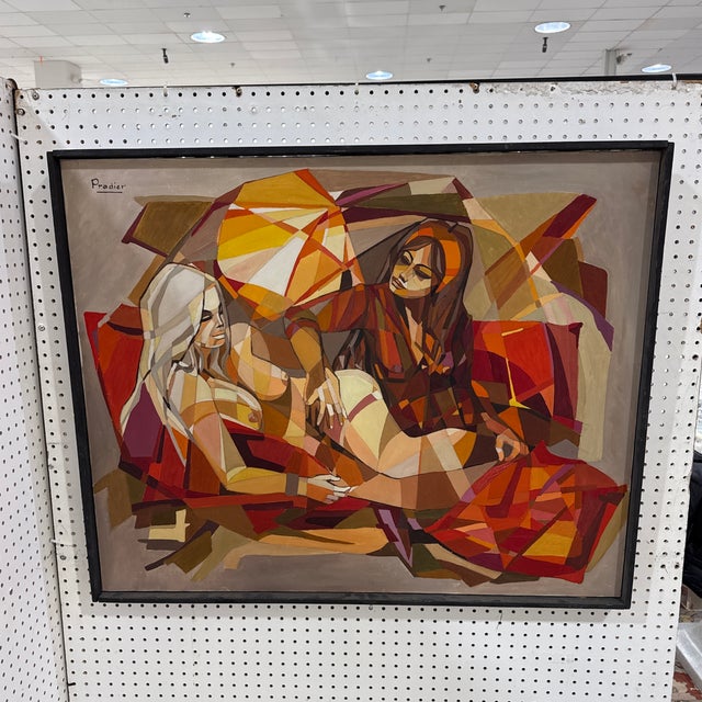Vintage French Cubist Abstract Painting Signed Pradier – Framed For Sale - Image 10 of 12