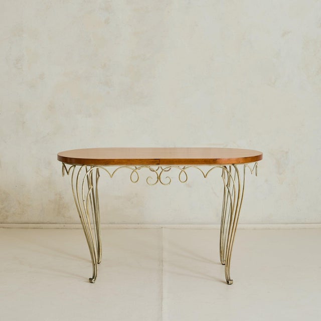 Art Deco French Wrought Iron + Wood Console Table in the Manner of René Prou, 1940s For Sale - Image 3 of 11