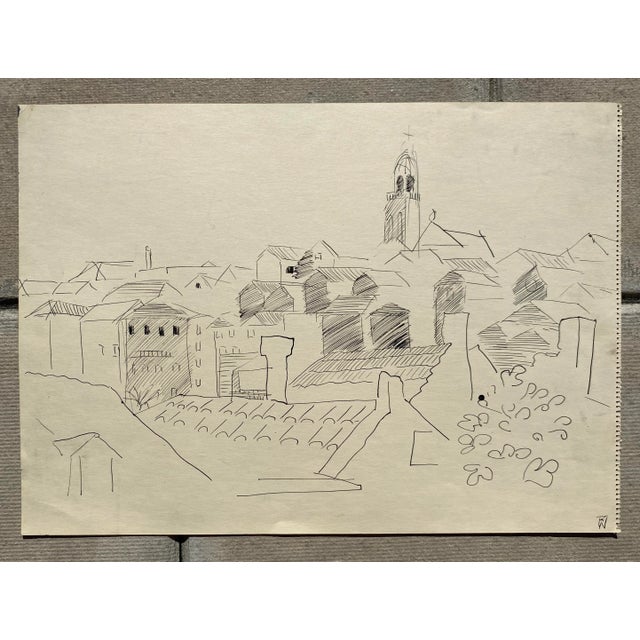 Drawing of the island Korcula Croatia by Vermont artist Frank Wallace (1915/18-2003). Wallace was born in Toledo, Ohio and...
