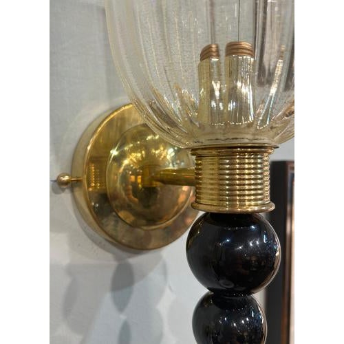 Brass and Glass Murano Wall Sconces, 1990, Set of 2 For Sale - Image 9 of 18