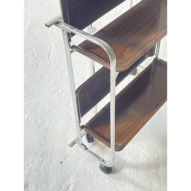 Brown Mid-Century Chrome Folding Serving Trolley, Germany, 1950s For Sale - Image 8 of 10