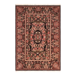 Shabby Chic 1990's Pak-Persian Black/Pink Wool Rug - 6'2'' X 9'2'' For Sale