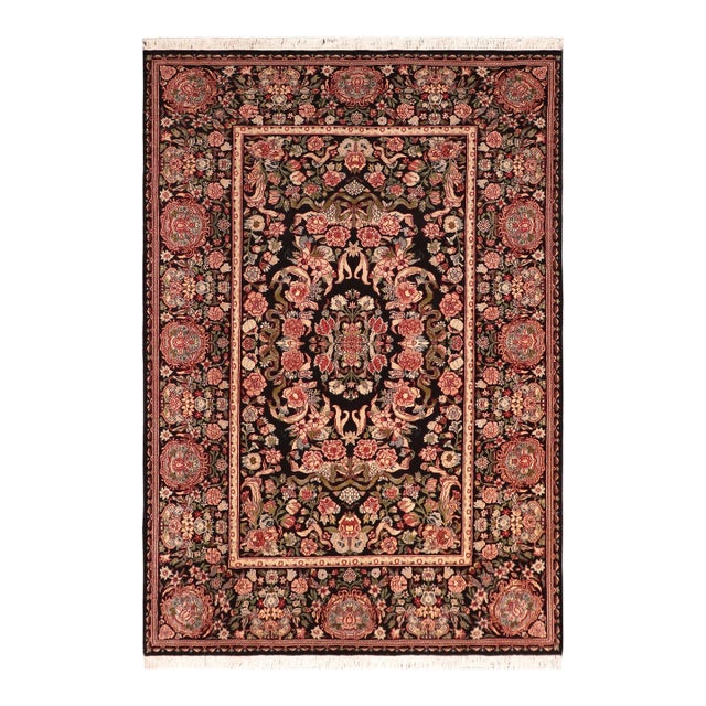 Shabby Chic 1990's Pak-Persian Black/Pink Wool Rug - 6'2'' X 9'2'' For Sale