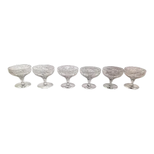 1950s Etched Crystal Champagne Stem Glasses- Set of 6