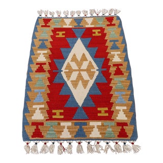 1970s Tribal Style Handmade Red Oushak Accent Kilim Rug For Sale